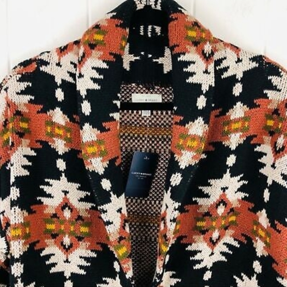 Lucky Brand Aztec Open Front Knit Cardigan Sweater - Picture 9 of 16